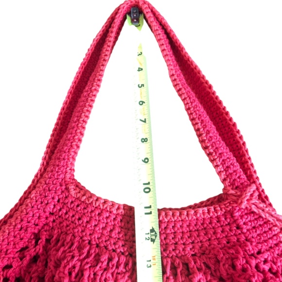 French Inspired Crochet Fishnet Market Bag Red Rouge Tote Shoulder Bag w/Tassel - Picture 15 of 16